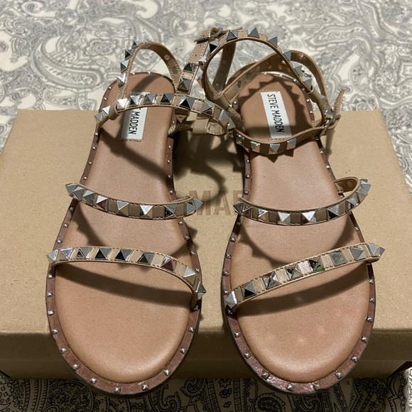 Steve Madden Tan Studded Sandals with Ankle Strap - Picture 1 of 4
